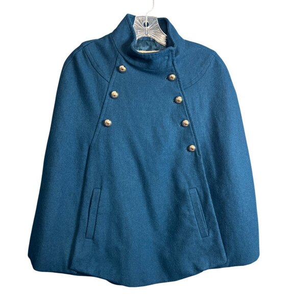 Wool Cape Teal Blue Double Breasted - Picture 7 of 7